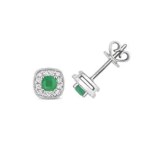 Diamond and Emerald Cushion Studs